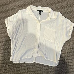 Forever 21 Slightly Sheer Flowy Cream Colored Button Down Top